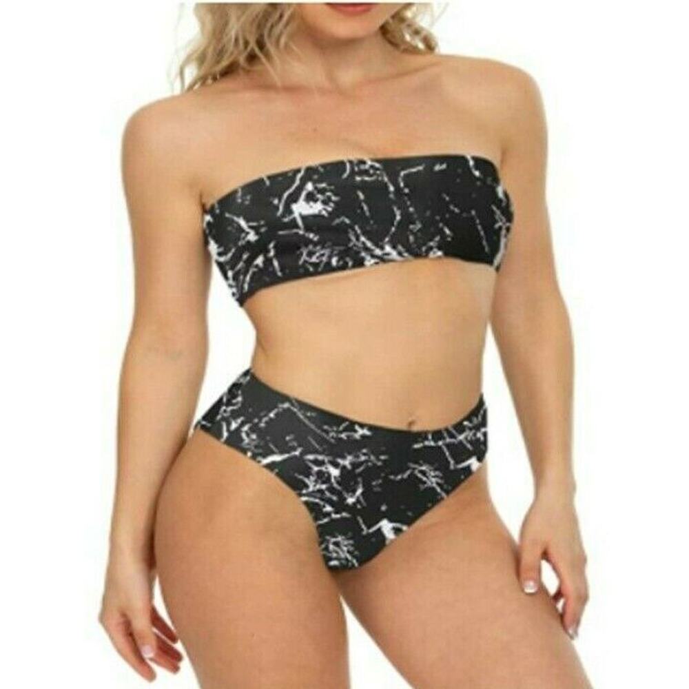 I2CRAZY Women Bandeau Two Piece Bikini Swimsuits Strapless Top with High Cut